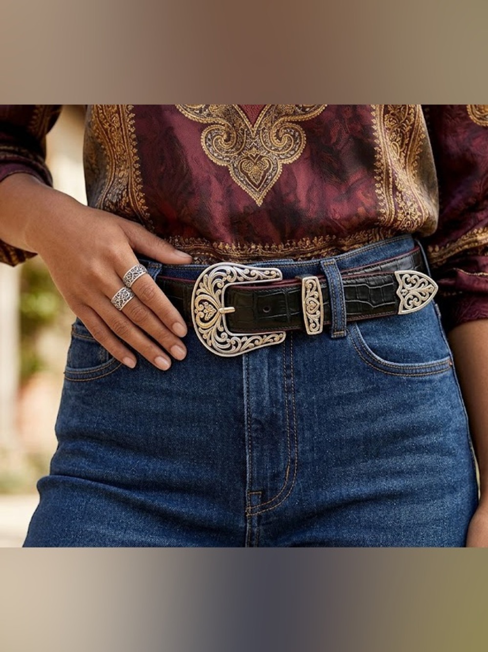 Brighton Black Belt with Ornate Gold Buckle